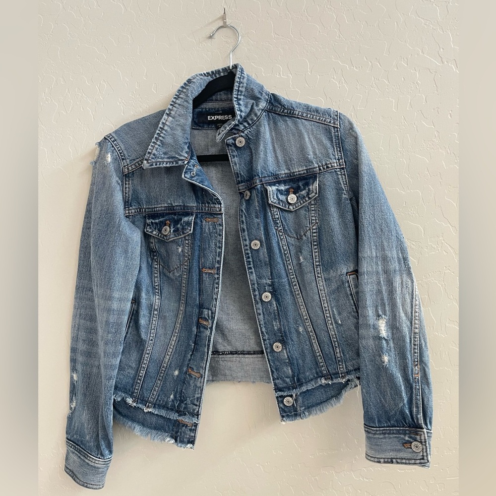 Express Light Blue Distressed Denim Jacket